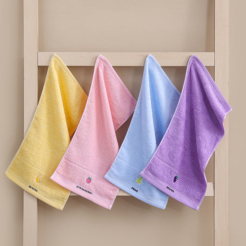 Khăn mặt trẻ em thêu họa tiết hoạt hình trái cây dễ thương 25x50cm chất liệu cotton cao cấp thấm hút