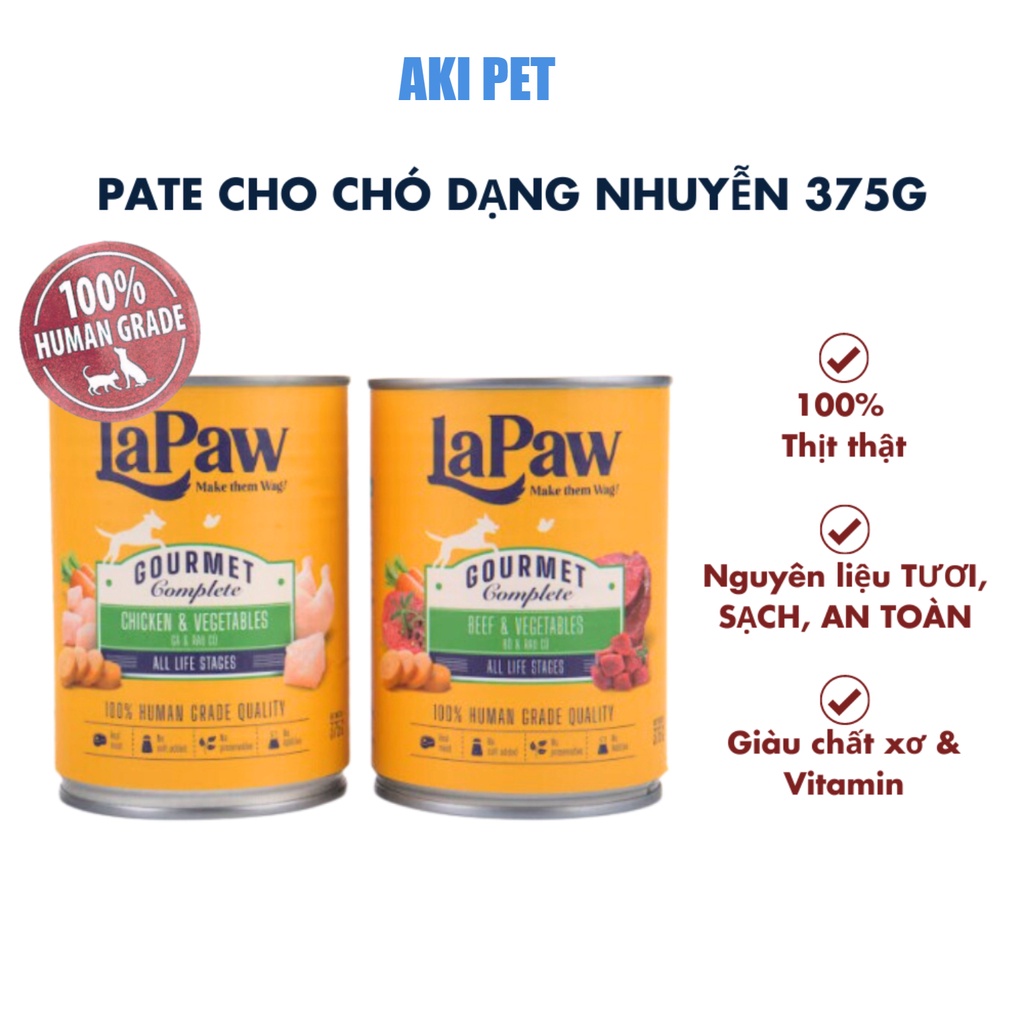 Pate cho chó laPaw Gourmet cao cấp dạng nhuyễn hộp 375g - Thịt thật 100%, nguyên liệu sạch, giàu dinh dưỡng