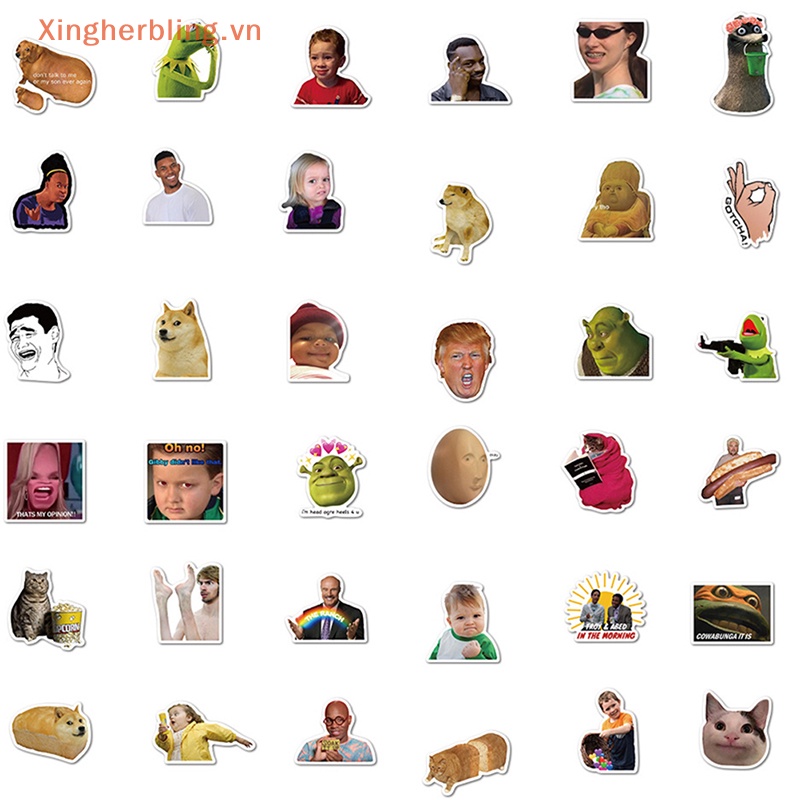 Bộ 50 Miếng Dán Chống Thấm Nước Hình Biểu Cảm Vui Nhộn Trang Trí laptop Ván Trượt