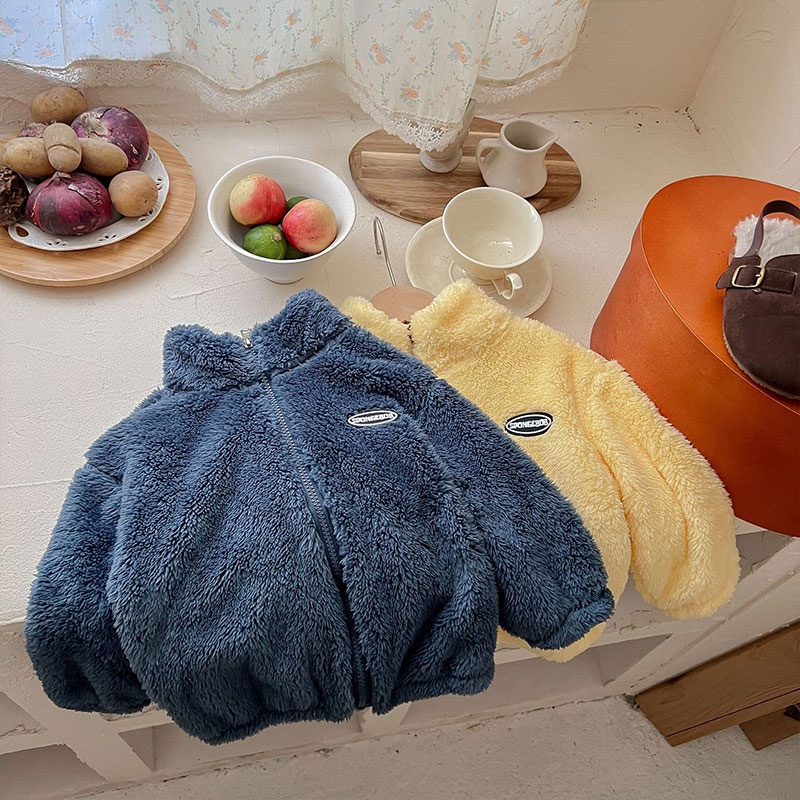 Momo Áo Khoác Nhung Màu Trơn Phong Cách Hàn Quốc Thời Trang Thu Đông Cho Bé