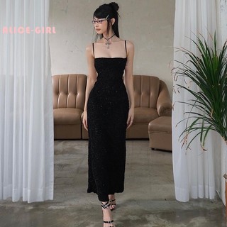 Đầm nhung midi hai dây hở lưng gợi cảm cho nữ