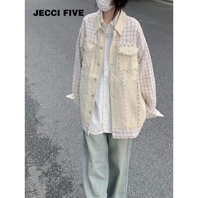 Áo Khoác Jean Cao Cấp Phong Cách Đường Phố Pháp Mùa Xuân Thu Cho Nữ Jsnie woo jsnc