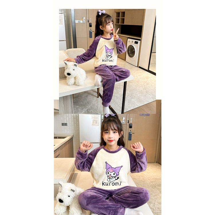 Bộ Đồ Ngủ Lông Cừu San Hô Dày Dặn Thời Trang Mùa Đông Cho Bé