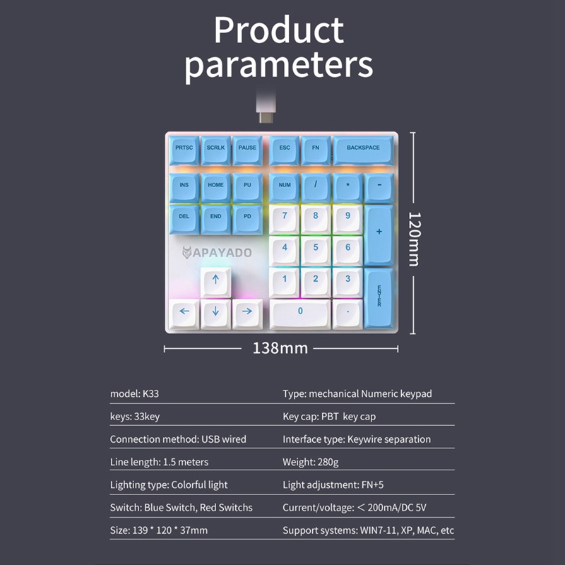 Bàn Phím Cơ apayado 33 Phím Có Đèn Nhiều Màu