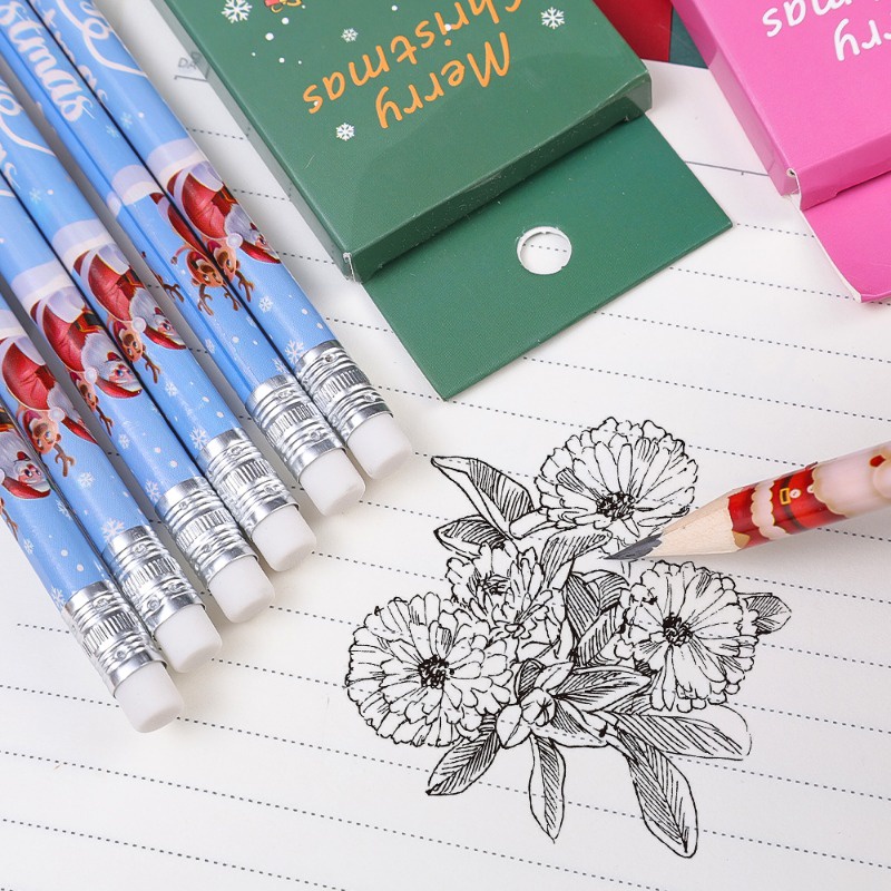 Bộ 6 Bút Chì / Bút Chì Vẽ Hình Cây Thông Giáng Sinh / Tuần Lộc Hoạt Hình Bằng Cao Su / Người Tuyết / Tuần Lộc / Văn Phòng / Trường Học