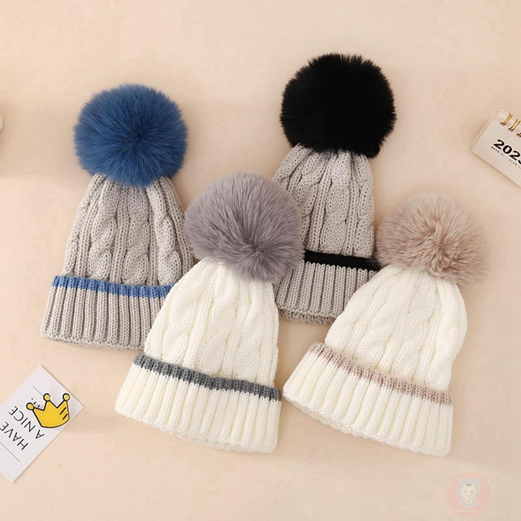 Mũ beanie Đan Len Màu Sắc Tương Phản Thời Trang Mùa Đông Cho Bé Trai 0-12 Tháng Tuổi laa6-baby