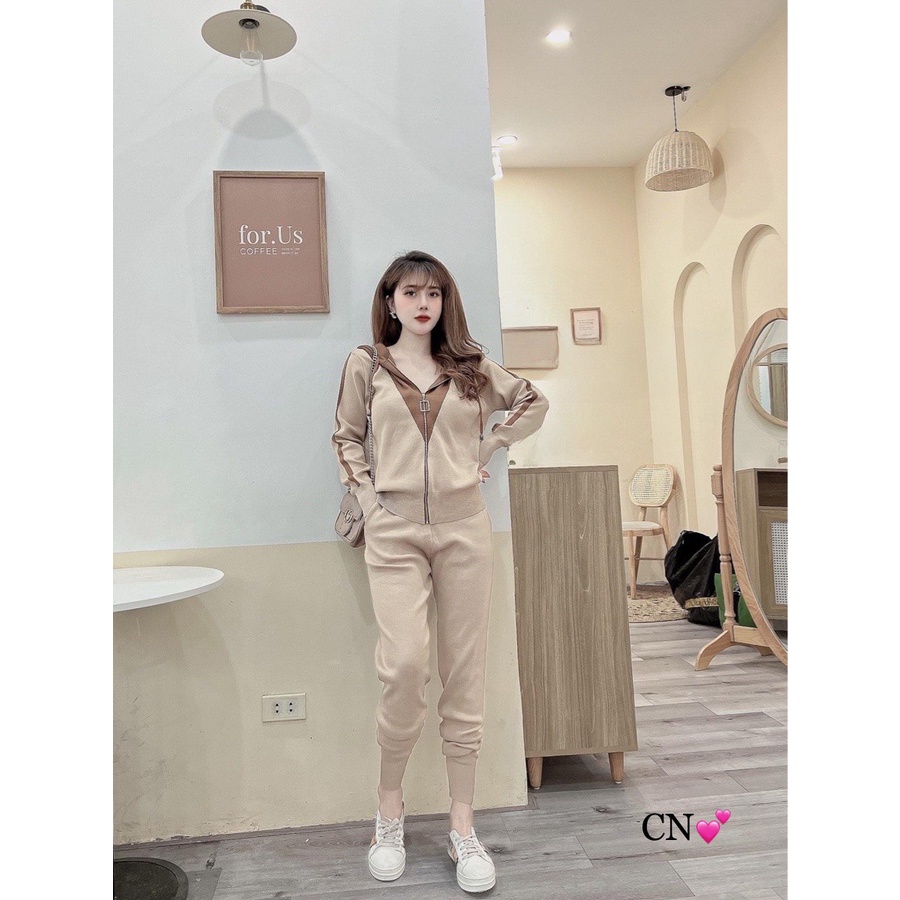 Set bộ len trơn mũ khoá hàng QC