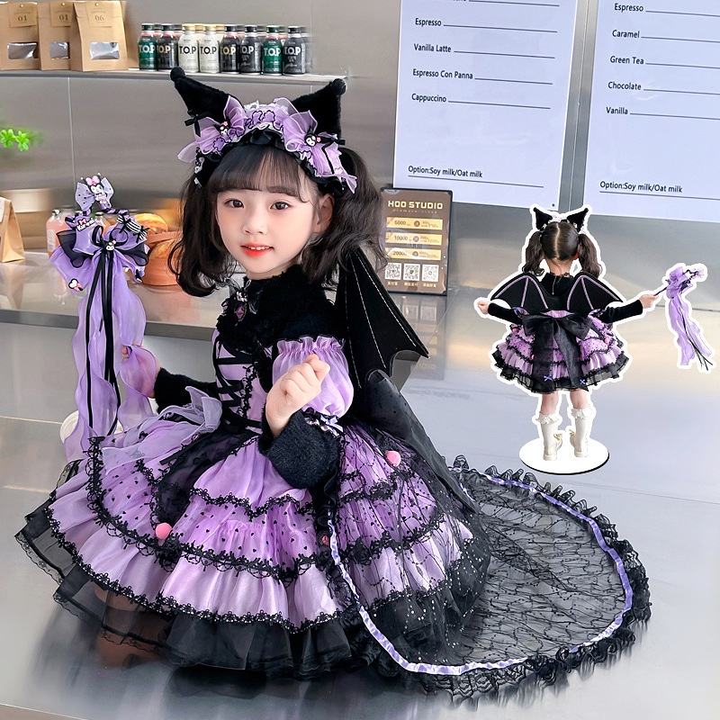Bộ Đầm Hóa Trang halloween Công Chúa Có Cánh Ác Quỷ Nhỏ Phong Cách lolita Mới Cho Bé Gái