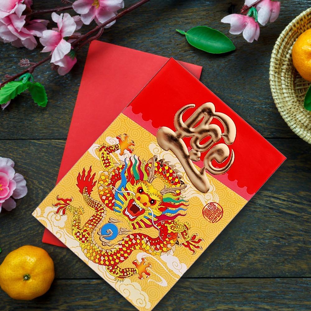 Back2life set 12 Bao Lì Xì Đỏ May Mắn Họa Tiết Thần Tài Trung Hoa