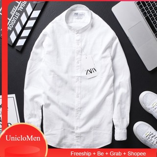 Freeship - Áo Sơmi Trắng Linen Cổ Trụ Slimfit - chất linen mềm mát 1 items không thể thiếu - SMZ