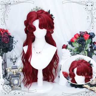 Big Brother's red peach cos wig women's full cover lolita long curly hair Lady Rose Red lolita wig