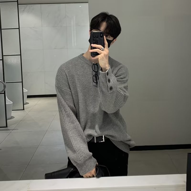 Paul fitzgerald Áo Khoác sweater Dệt Kim Dáng Rộng Màu Xám Phong Cách Hàn Quốc Thời Trang Mùa Đông Cho Nam