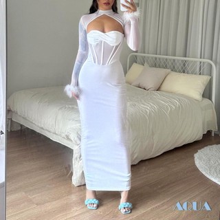 Anana Đầm Dài Ôm Body Phối Lưới Xuyên Thấu Quyến Rũ Dành Cho Nữ
