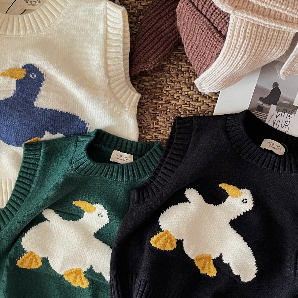 Áo sweater Dệt Kim Không Tay Họa Tiết Hoạt Hình Thời Trang Mùa Đông Cho Bé