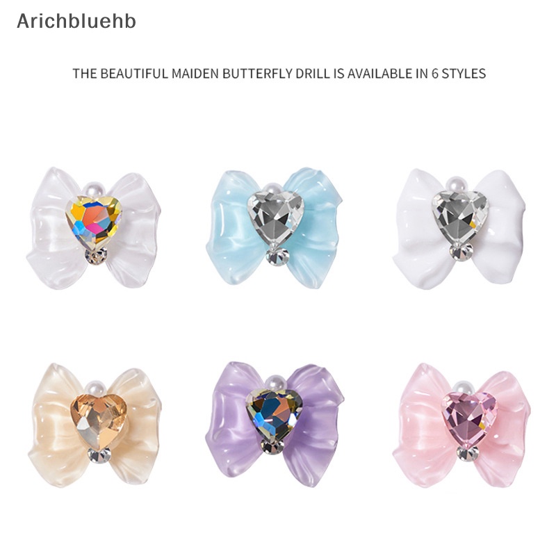 Set 5 Hạt Đá resin 3d Hình Nơ Trái Tim Lấp Lánh Trang Trí Móng Tay Cho Nữ