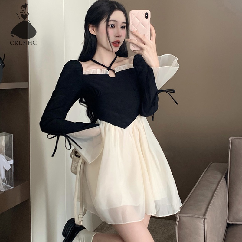 Crlnhc Đầm Dài Tay Phối Lưới Thanh Lịch Thời Trang Mùa Thu Cho Nữ vn