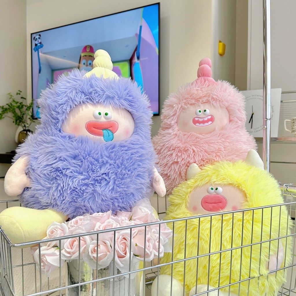 Panda~Đồ chơi nhồi bông  Quái vật nhỏ có lông Búp bê ngộ nghĩnh màu hồng dễ thương Mô phỏng gối mềm Quà tặng sinh nhật búp bê 0321