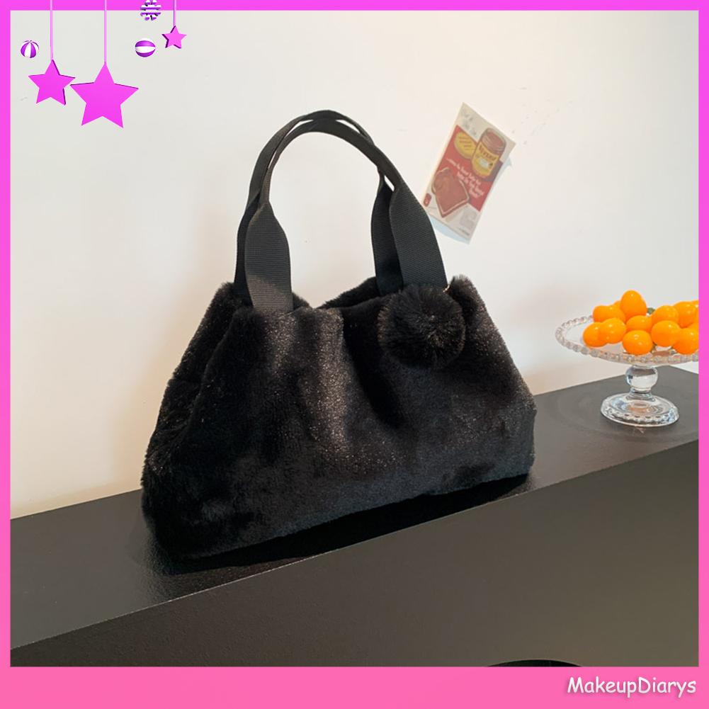 ★ Mỹ Phẩm Trang Điểm ★ Túi Xách Đeo Vai Phủ Lông Màu Trơn Thời Trang Thu Đông Dành Cho Nữ
