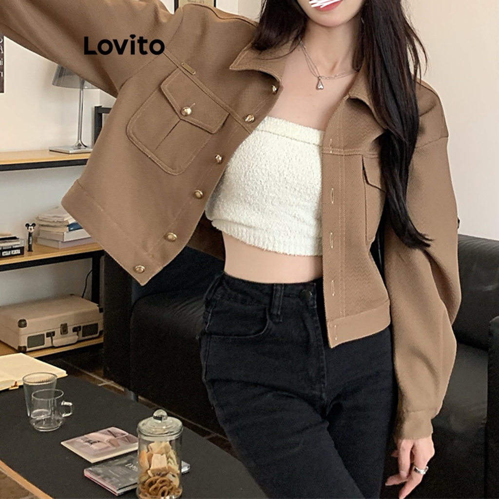 Lovito Áo khoác có nút trơn thông thường cho nữ LNA29345