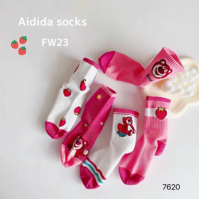 Sét 10 đôi tất gấu hồng cho bé từ 1-9