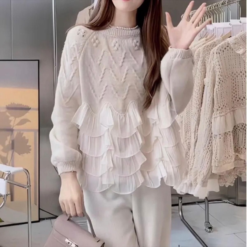 Áo Len Hàn sweater phối 4 tầng tơ bèo chất len Hàn dệt kim Vivienne A6886