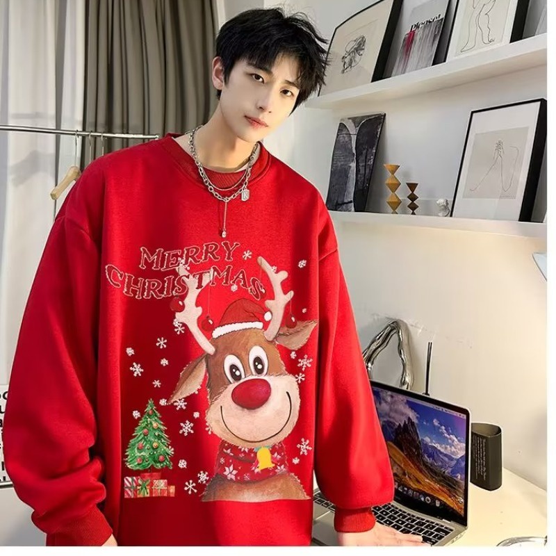 Áo sweater noel Dệt Kim Dày Dáng Rộng In Họa Tiết Giáng Sinh Cho Cặp Đôi