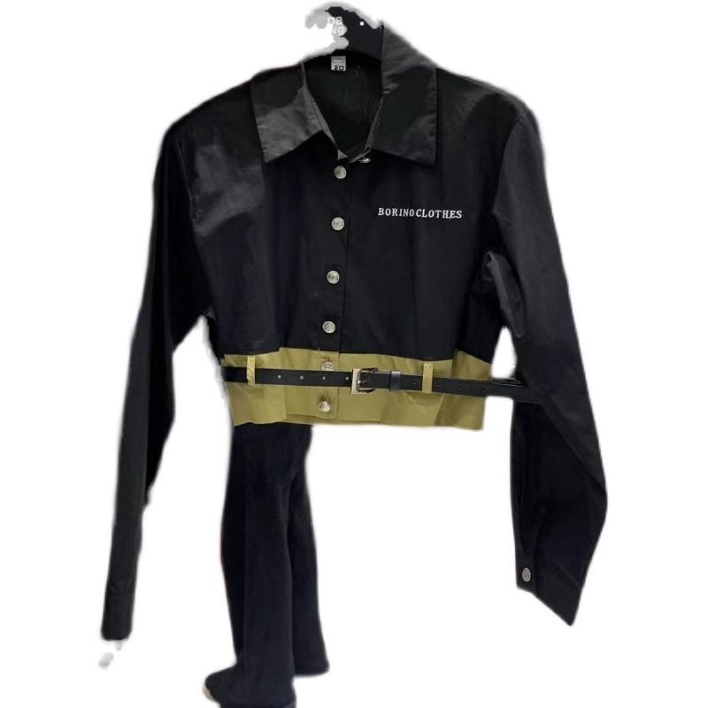 Áo Sơ Mi Ngắn Cắt Eo Thêu Chữ Khối Màu Thời Trang Mới 2023 Dành Cho Bạn Nữ