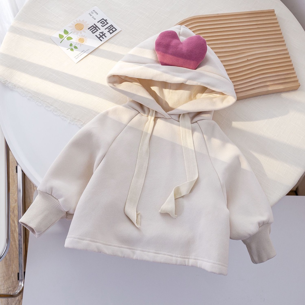 Áo Khoác Hoodie Vải Nỉ Lót Lông Cừu Dễ Thương Thời Trang Mùa Đông 2023 Phong Cách Mới Cho Bé Gái