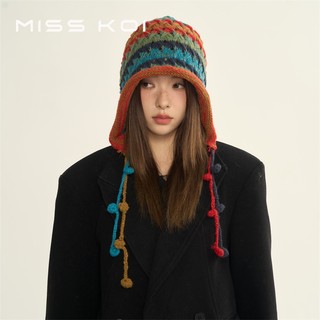 Misskoi [Sẵn Sàng] Thể Hiện Mặt Mũ Len Nhỏ Mùa Đông Nữ Phong Cách Mới Mùa Đông Mũ Xô Mùa Đông Phong Cách Mùa Đông Mũ Dệt Kim Ấm Áp