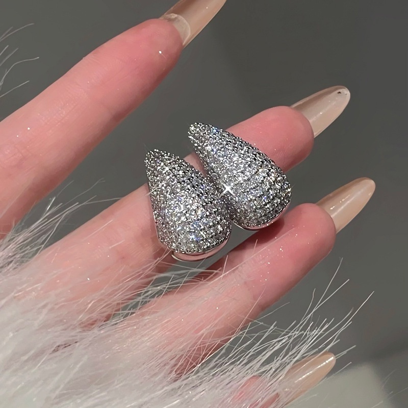 Bông Tai Mạ Bạc 925 Hình Giọt Nước Đính Đá zircon Phong Cách Âu Mỹ Độc Đáo Thời Trang Cho Nữ
