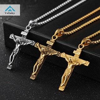 Vòng cổ Mặt Thánh Giá Bằng Thép Không Gỉ Mạ Bạc Cho Nam