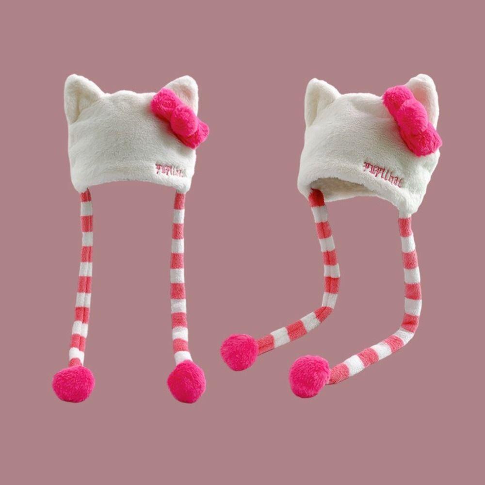 Mũ Trùm Đầu Vải Bông Dày Ấm Áp Hình Mèo kitty Màu Hồng Bảo Vệ Tai