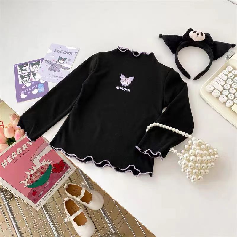 Áo Thun Tay Dài Cổ Cao 90-140cm In Họa Tiết Hoạt Hình Dễ Thương Thời Trang Xuân Thu Cho Bé Gái