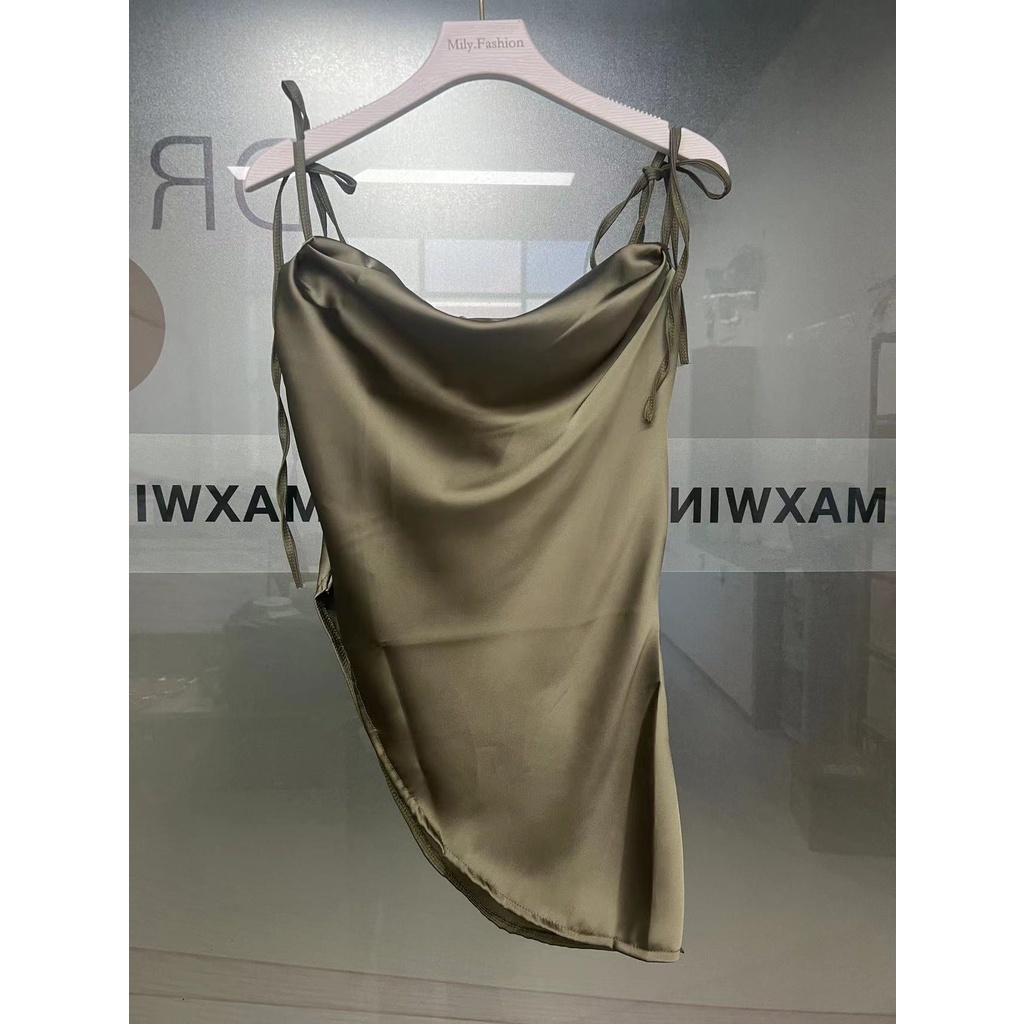 Milyfashion Áo Hai Dây Xếp Ly Ôm Dáng Bằng satin Cao Cấp Phong Cách desire Cho Nữ