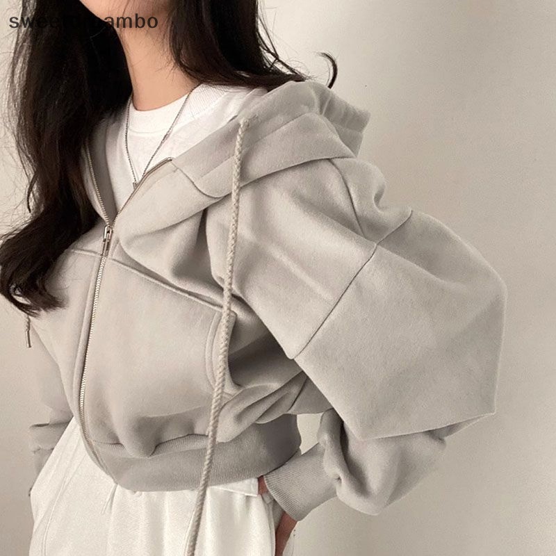 Áo khoác Nỉ Crotop Hàn dáng rộng siêu xinh , Áo Sweater Nỉ Dài Tay