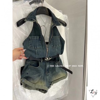 Jumpsuit denim Ngắn y2k Cỡ Lớn Phong Cách Mỹ Cổ Điển Thời Trang Mùa Hè Hàng Mới Dành Cho Bạn Nữ