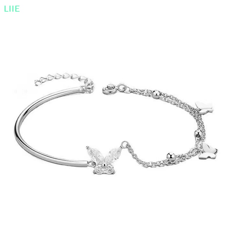 Vòng Tay Nhiều Lớp Màu Bạc zircon Hình Bướm Thời Trang Nữ