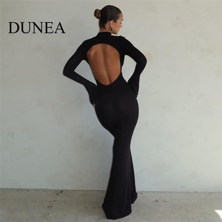 DUNEA Đầm Midi Dài Tay Cổ Tròn Cho Nữ