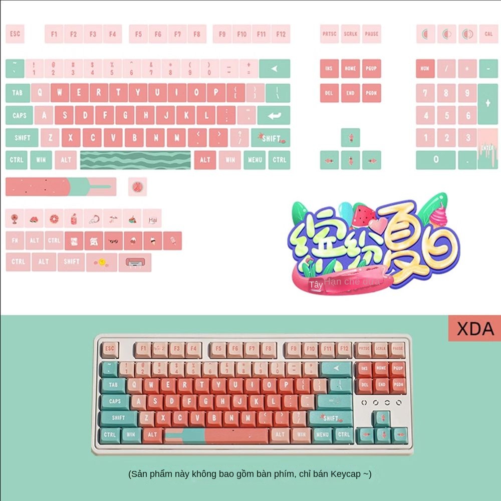Keycaps chủ đề dưa hấu, keycap 128 phím, chiều cao XDA, thăng hoa PBT, phù hợp với bàn phím phím 87/68/84/104/108 ​