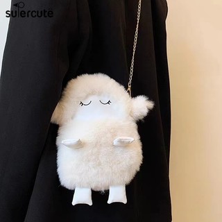 Túi đeo chéo SUPERCUTE đựng điện thoại bằng len lông cừu phối dây xích xinh xắn
