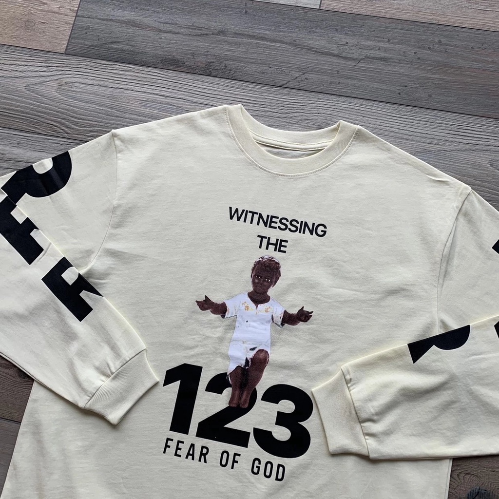 6JT1 Fear of God X Rrr123 Joint Cooperation Long Sleeve Tshirt Angel Pattern Print Design Long Sleeve Tshirt Fog Shirt