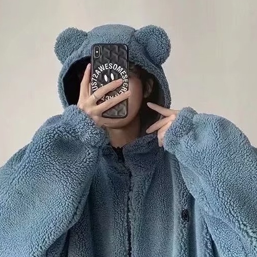Áo Khoác Lông Cừu Có Mũ Trùm Dáng Rộng Phong Cách retro Đường Phố Dành Cho Nam Giới