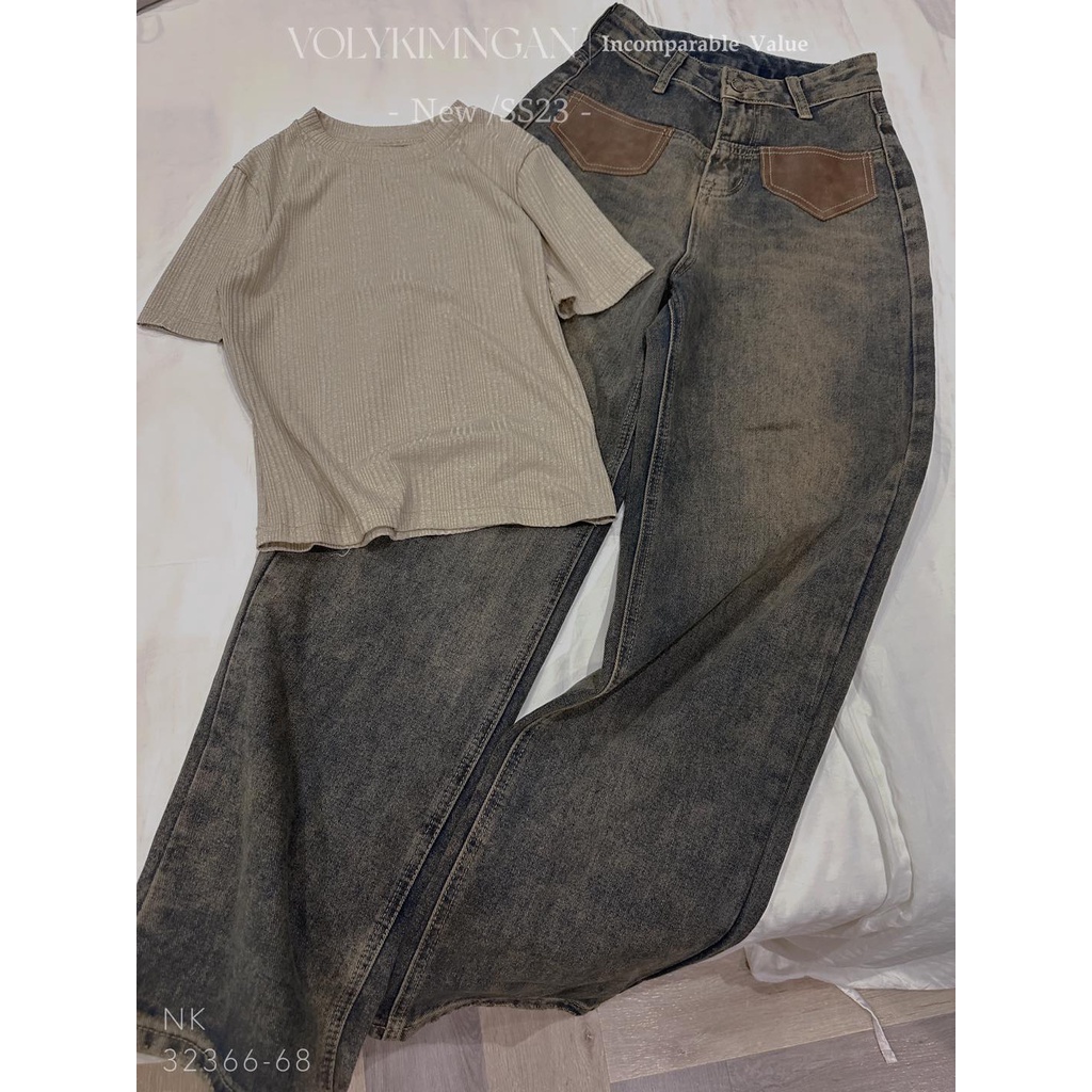 Quần suông túi đắp nâu