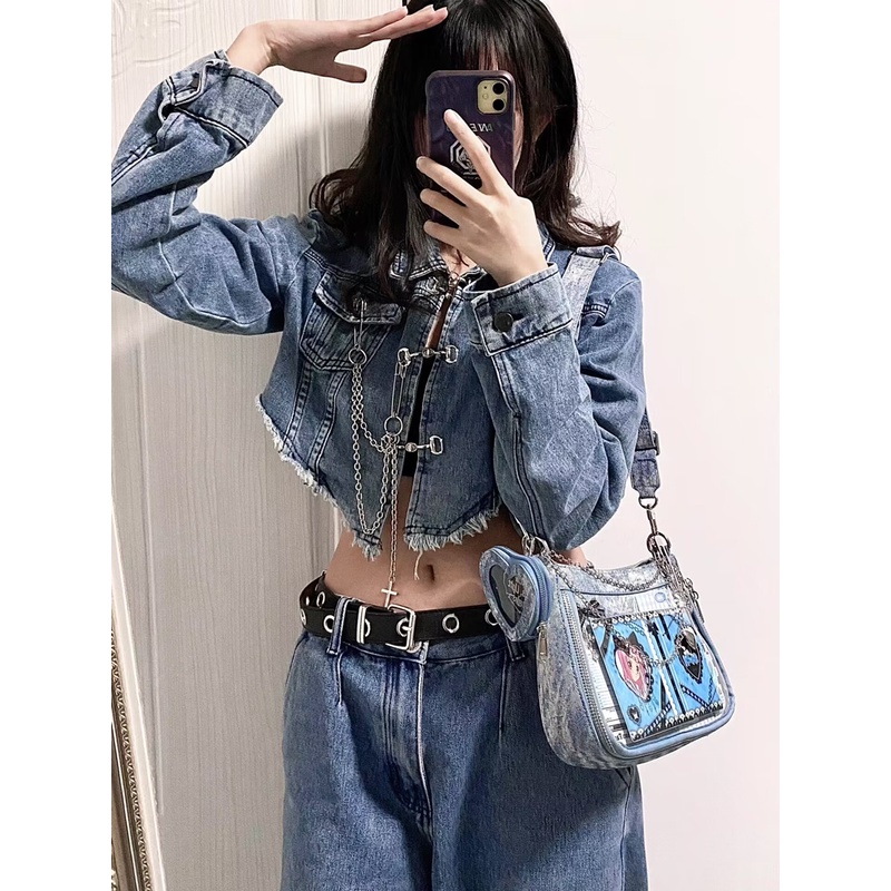 Mới Túi Xách Đeo Vai Hình Vuông Cỡ Lớn Hai Chiều Bằng Vải denim Hai Chiều y2k Thời Trang Cho Nữ haobing Biqu