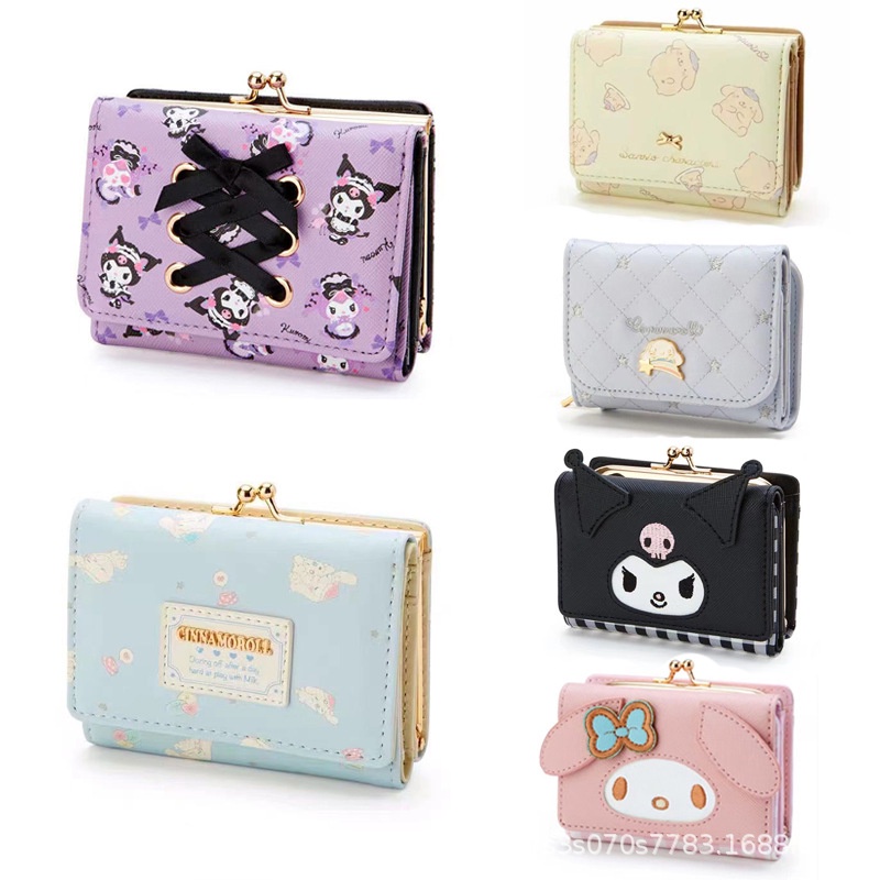 Ví Ngắn Bằng Da pu Họa Tiết my melody cinnamoroll purin purin Thời Trang Cho Bé Gái