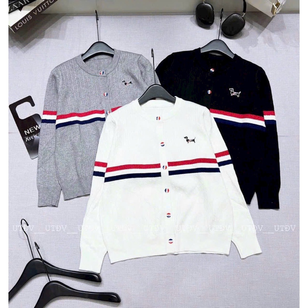 Áo len cún vạch đen đỏ, áo len dài tay nữ