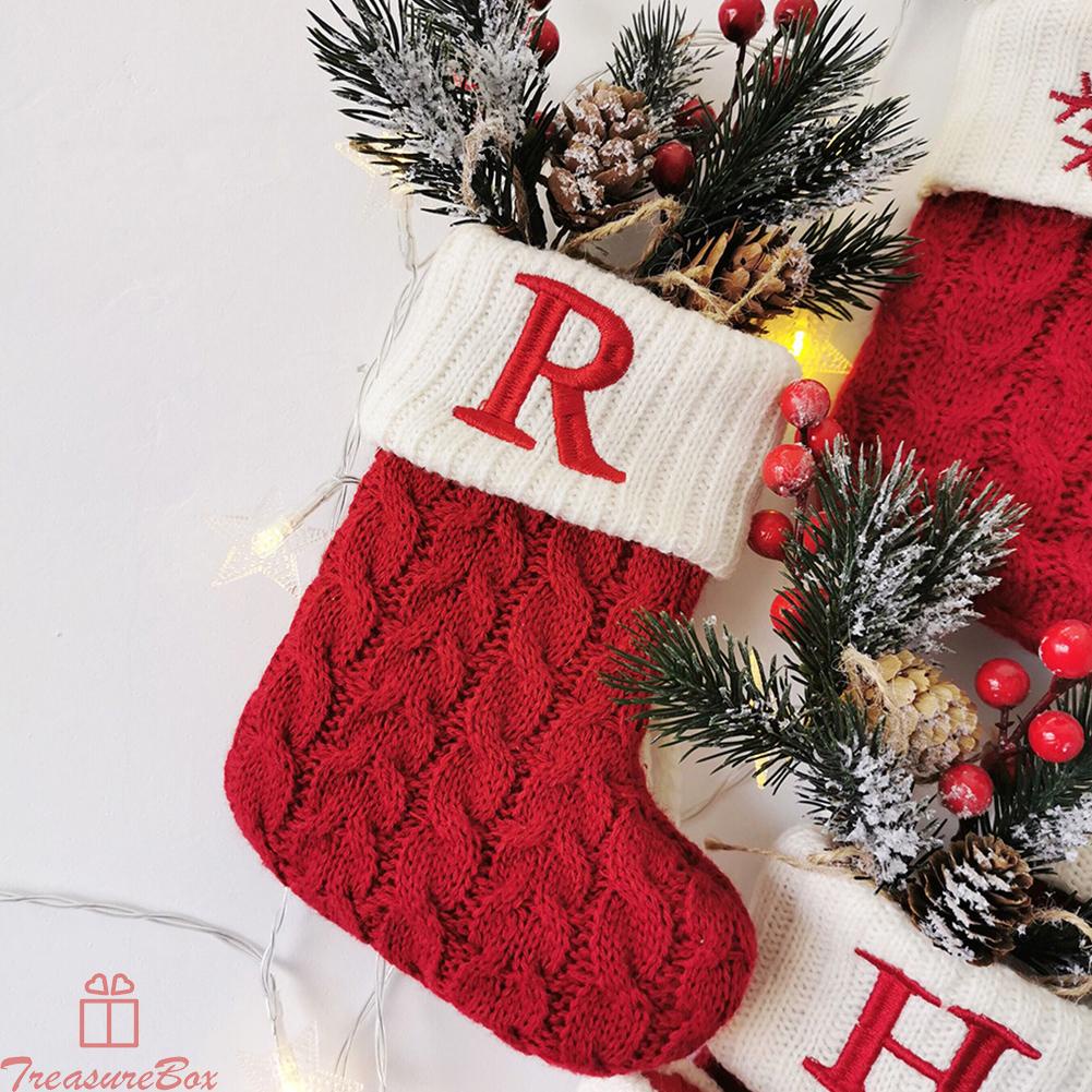 Fashionable Christmas Stockings with Red Snowflakes and Alphabet Decoration