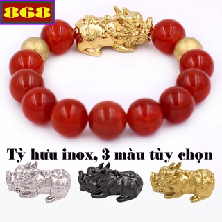 Vòng tay chuỗi hạt đá vân-rồng đỏ charm tỳ hưu 2 bi