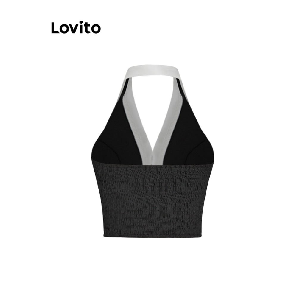 Lovito Áo ba lỗ chắp vá thông thường có nơ màu Colorblock cho nữ L68ED278