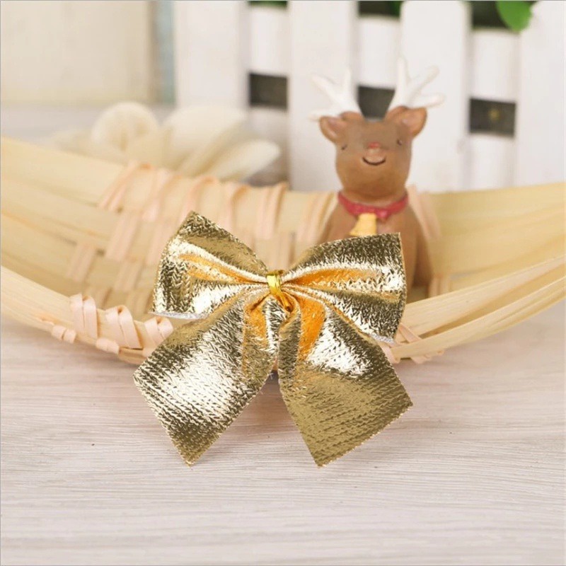 Set 12 Nơ Màu Vàng / Bạc Trang Trí Cây Thông Noel / Giáng Sinh